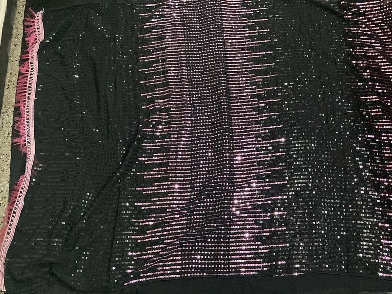 New Black &amp; Pink Sequence Saree For Grabs