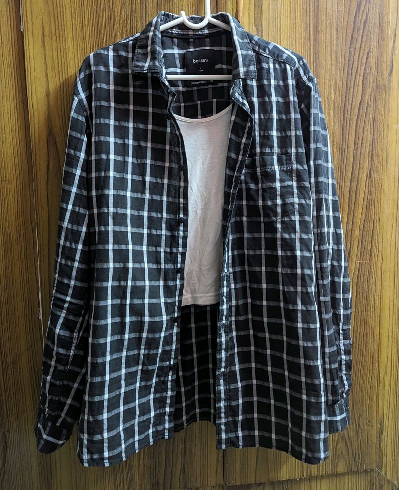 Unisex Black Korean Check Shirt