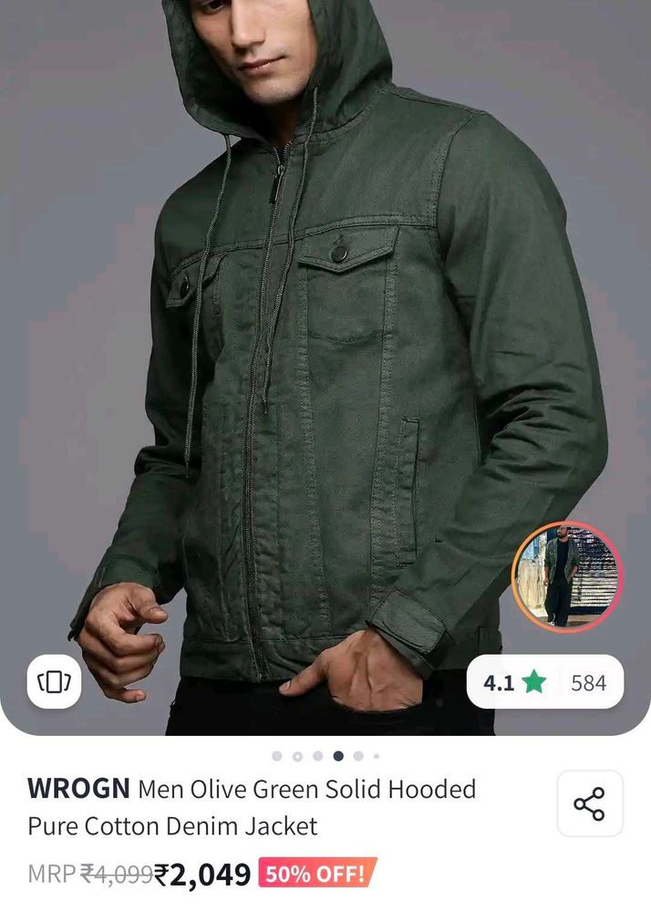 Wrogn Green Hooded Denim Jacket