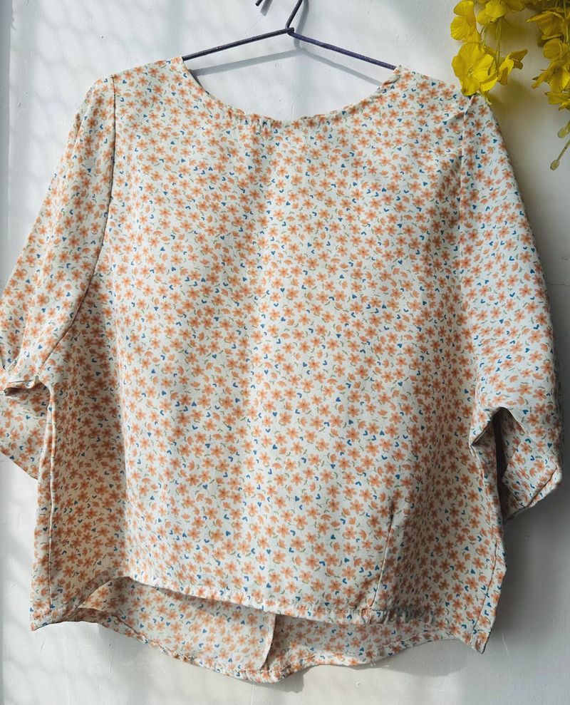 Orange Floral Print Top