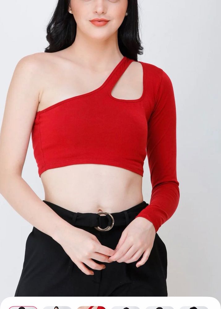 Red One-Shoulder Crop Top