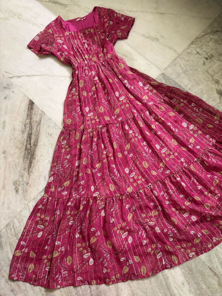 Pink Floral Tiered Maxi Dress