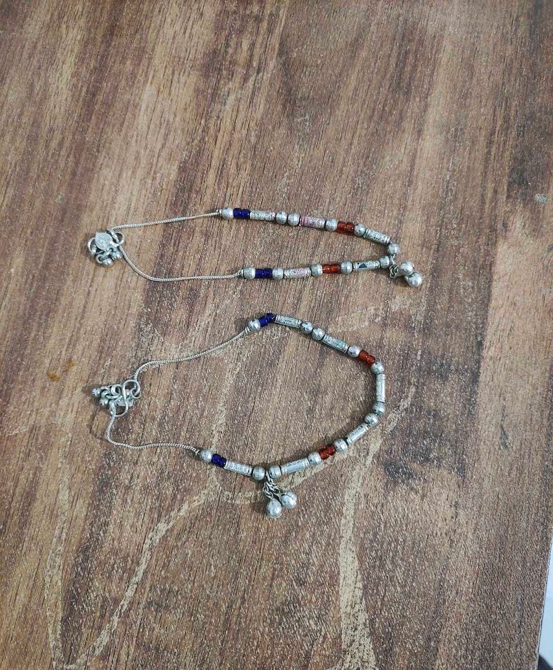 Vintage Silver Anklets with Bells