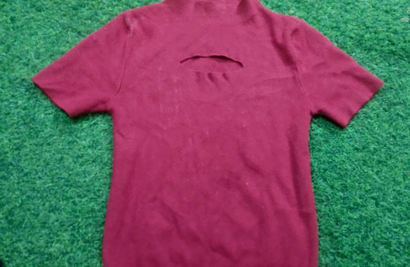 Burgundy Cut-Out Knit Top