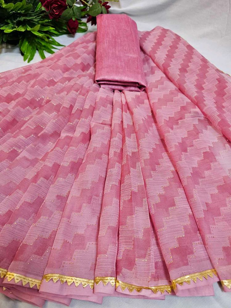 Pink Zigzag Saree