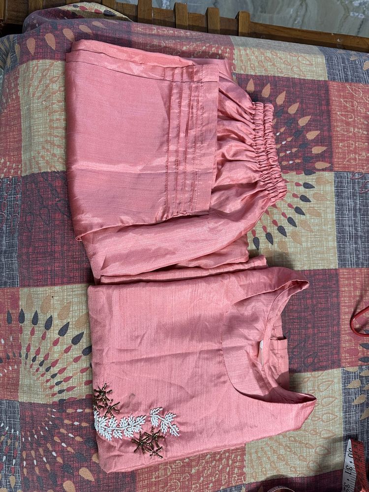 Silk Peach Kurta With Pant