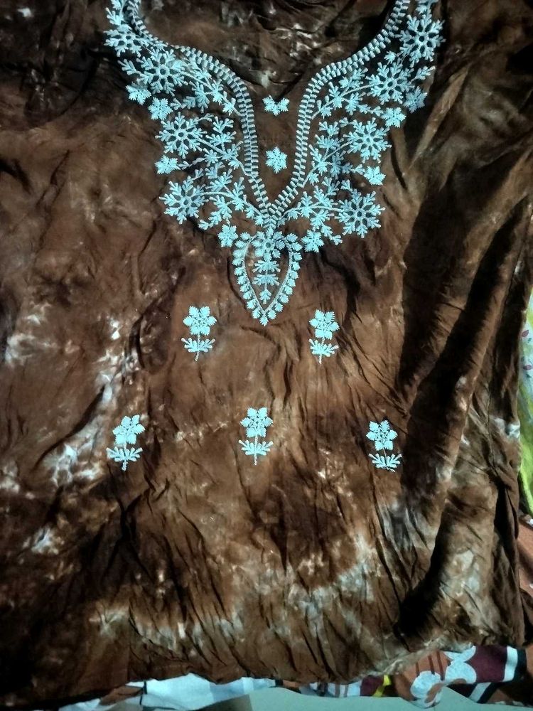 Brown Tie-Dye Embroidered Top