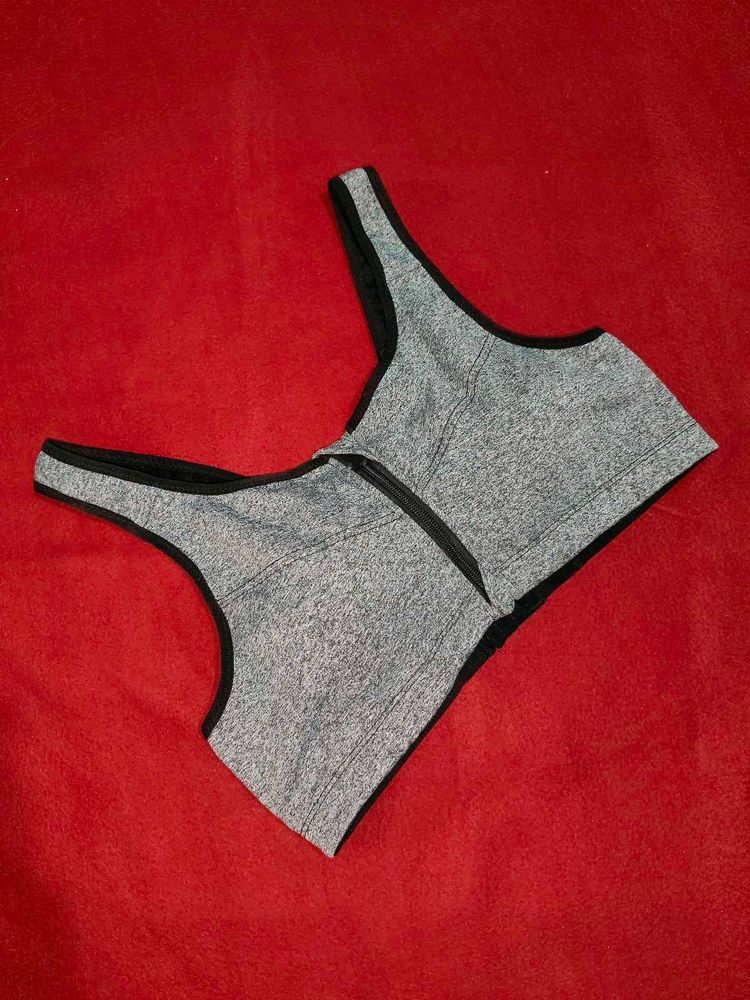 Grey Zipper Bra Women New
