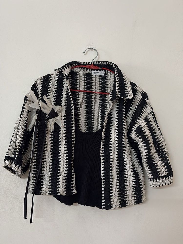 Striped Knit Top with Flower Detail