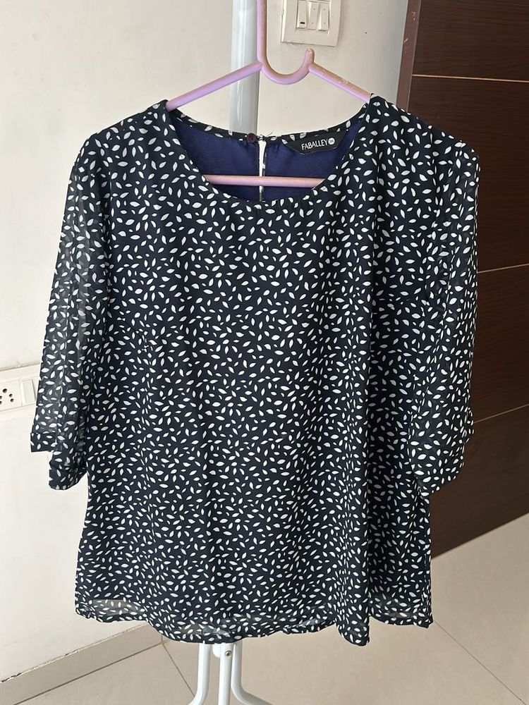 FabAlley Sheer Leaf Print Blouse
