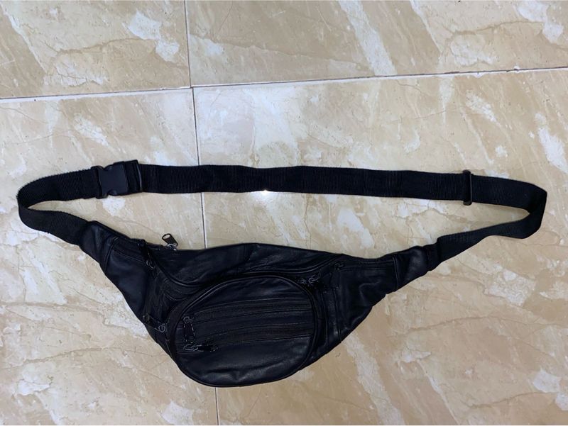 K London Stylish Real Leather Black Waist Bag