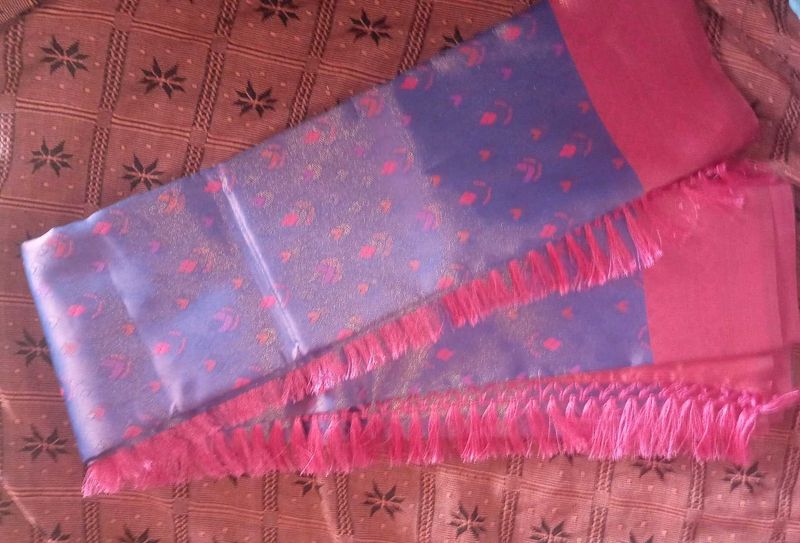 Vintage Blue &amp; Pink Fringe Scarf