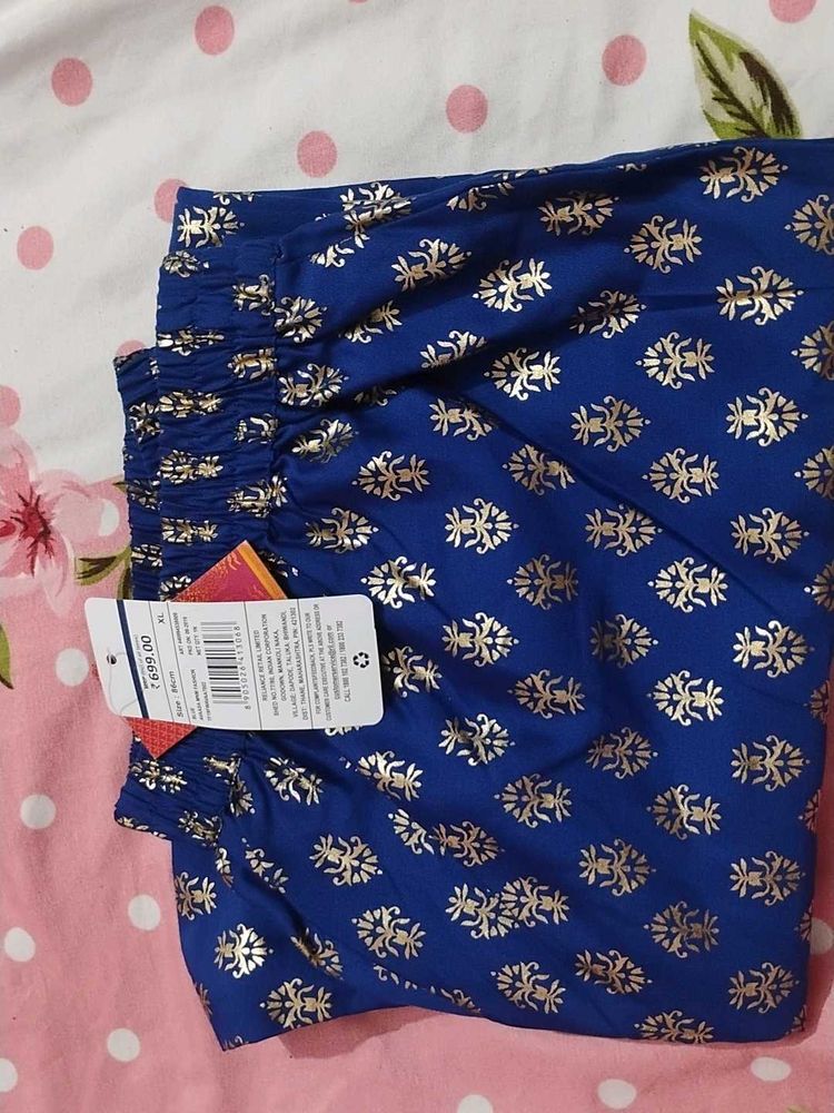 Blue &amp; Gold Print Casual Pants