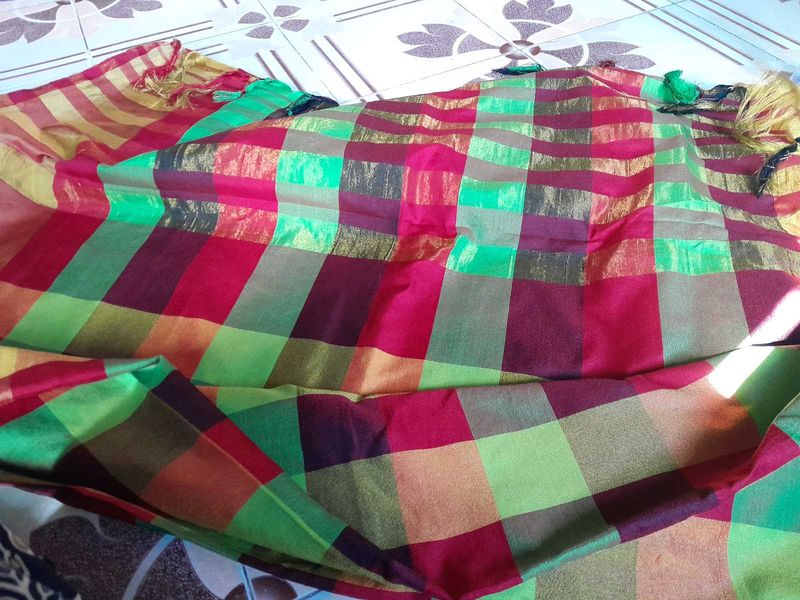 Multicolour Checked Saree