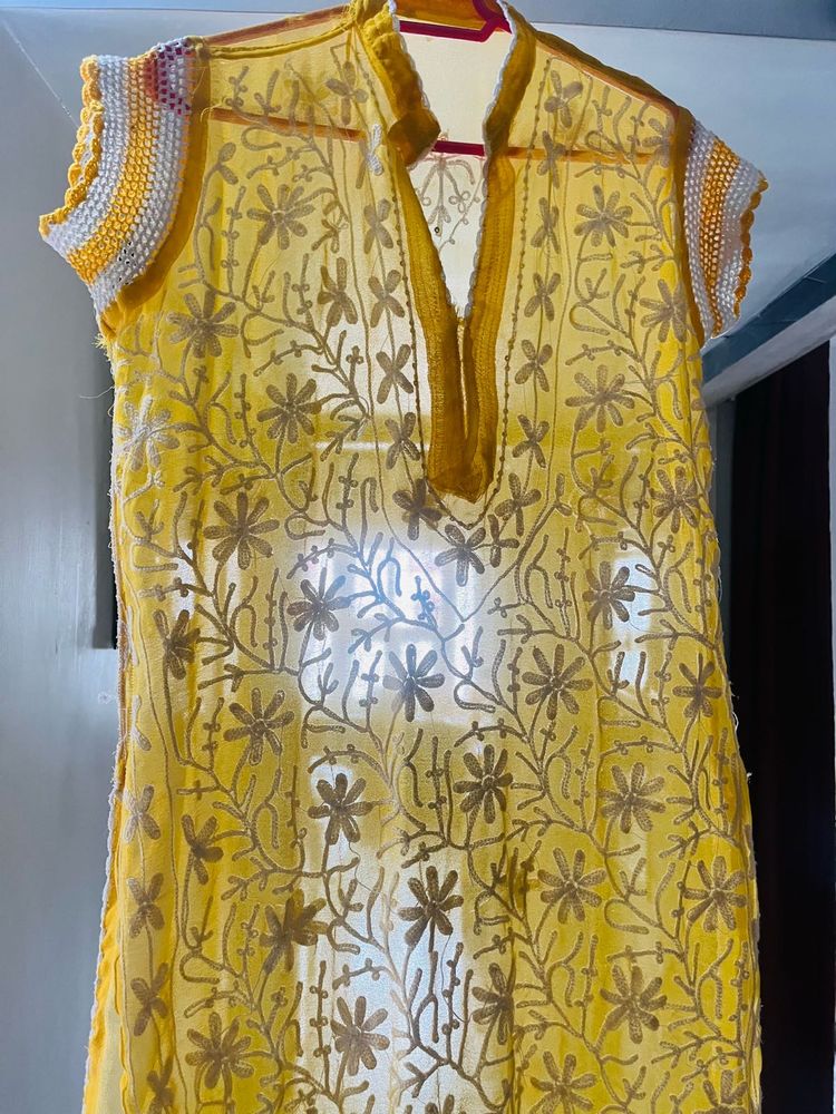 Yellow Embroidered Kurti