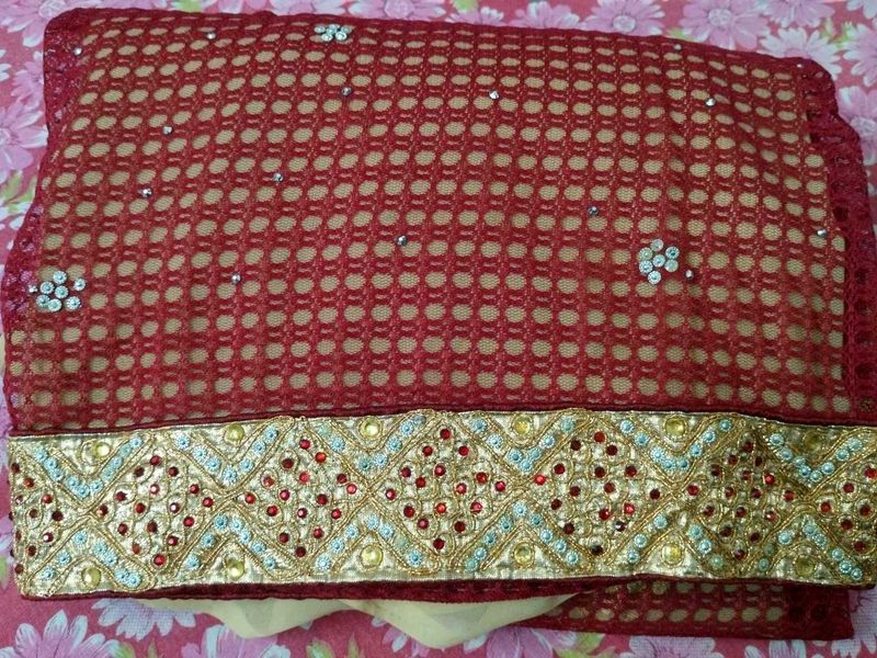 Red And Beige Fully Work Saree