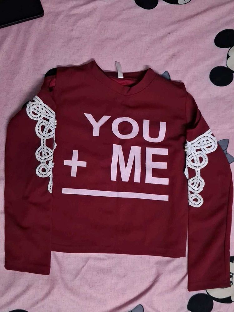 Maroon &#39;You + Me&#39; Crop Top