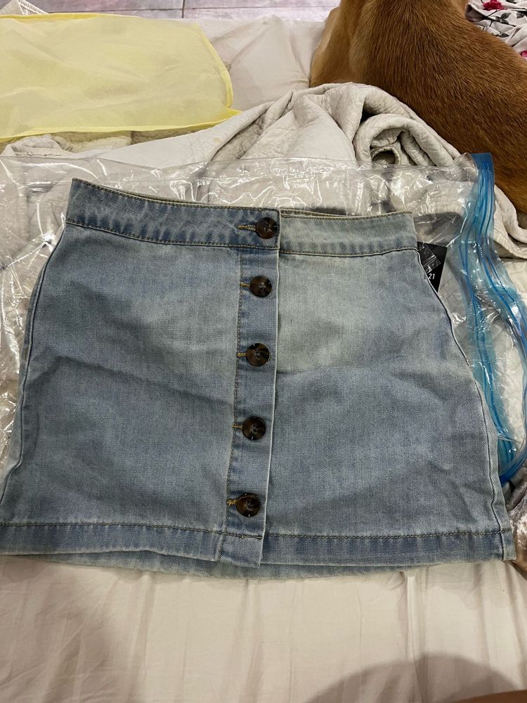 Denim Button-Front Skirt