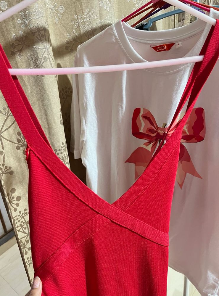 Zara Red V Neck Maxi Dress Authentic