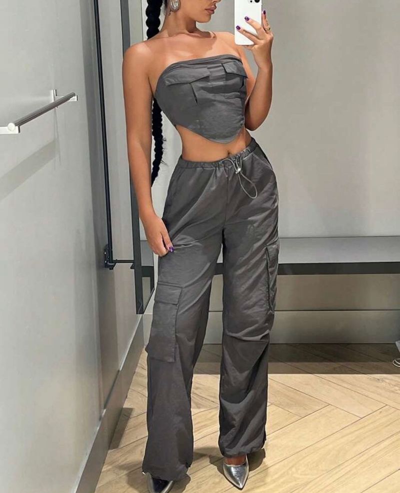 Icon Solid Babdana Tube Top &amp; Cargo Pant