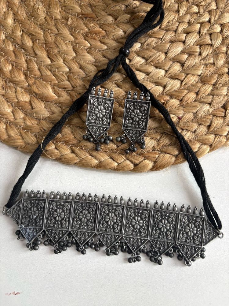 Oxidized Silver Choker Set