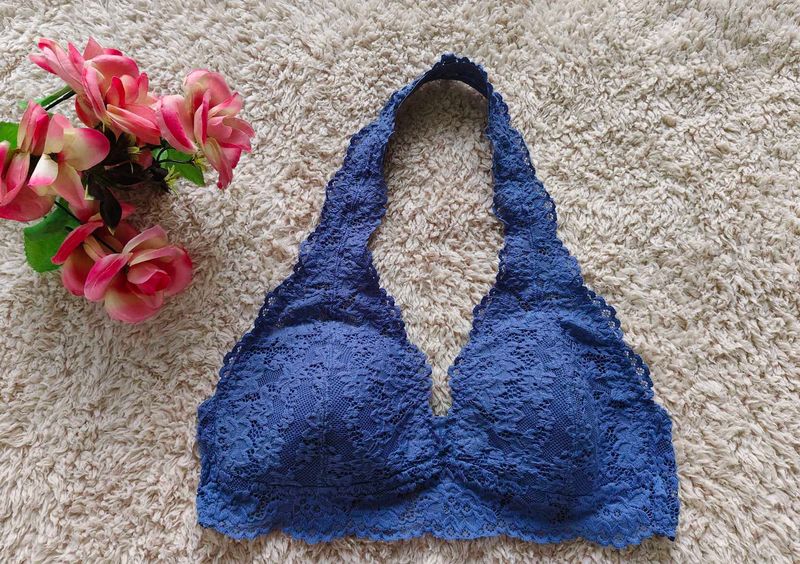 Navy Lace Halter Bralette