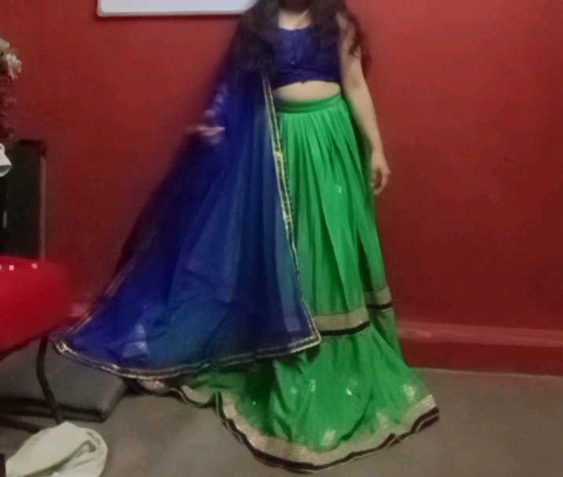 Parrot Green And Blue Lehenga Choli With Dupatta