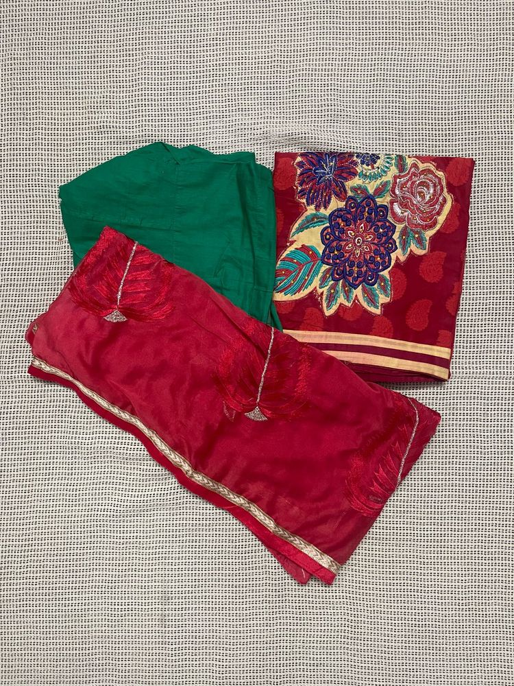 Red Green Paisley Embroidered Salwaar Kameez Set