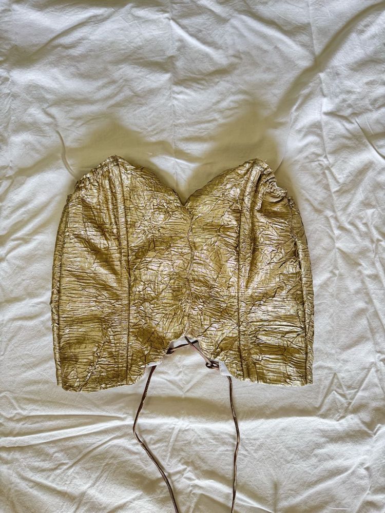 Gold Metallic Corset Top – Luxe Crinkle Finish wit