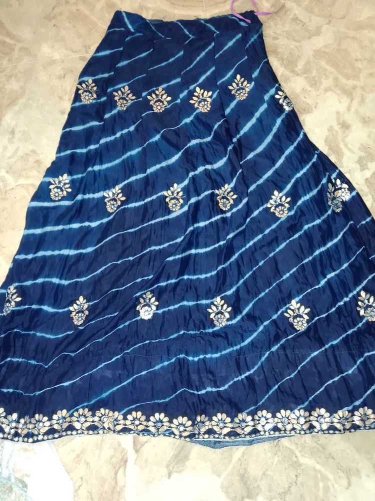Navy Blue Embroidered Lahenga &amp; White Choli