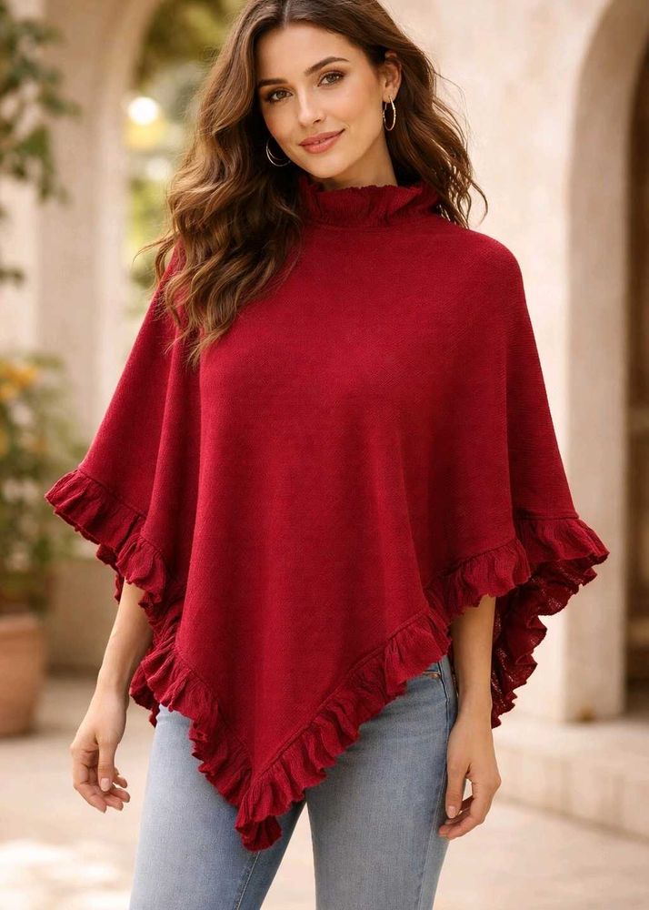 Ruffled Red Poncho