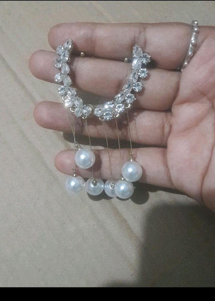 Korean Pearl Dangler Earcuff Earrings