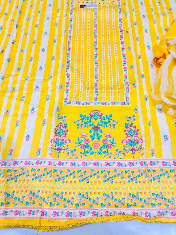Yellow Floral Printed suit material