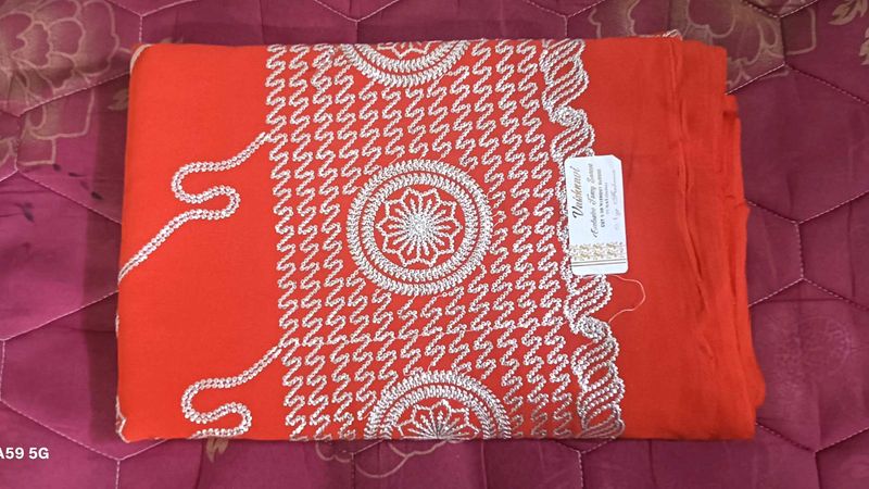 Red Embroidered Fabric Piece