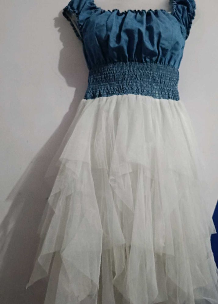 Blue Floral Layered Party Gown