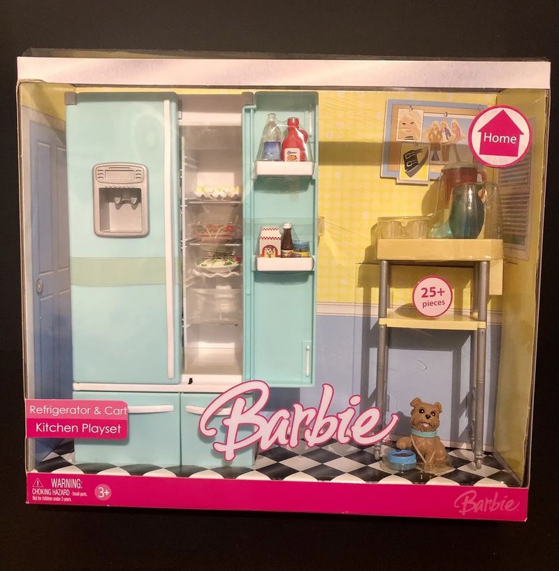 Barbie Doll Refrigerator &amp; cart Kitchen Playset