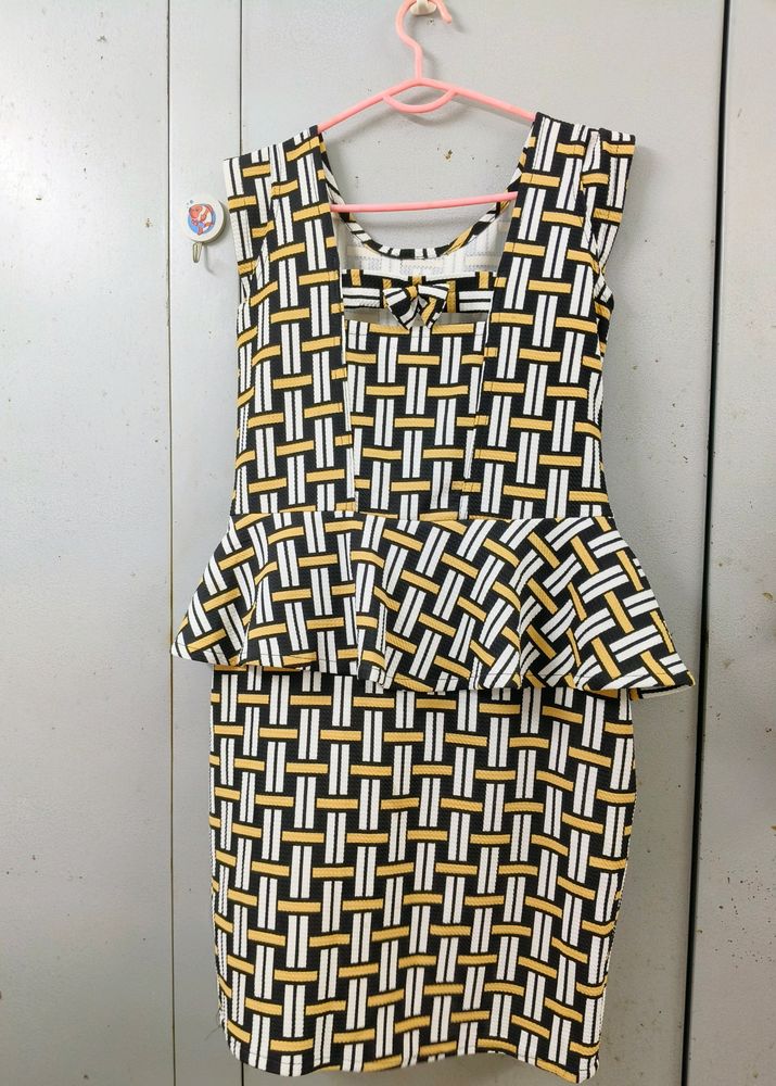 Mini Peplum Dress Skirt Like Detailing 💛🤎🤍