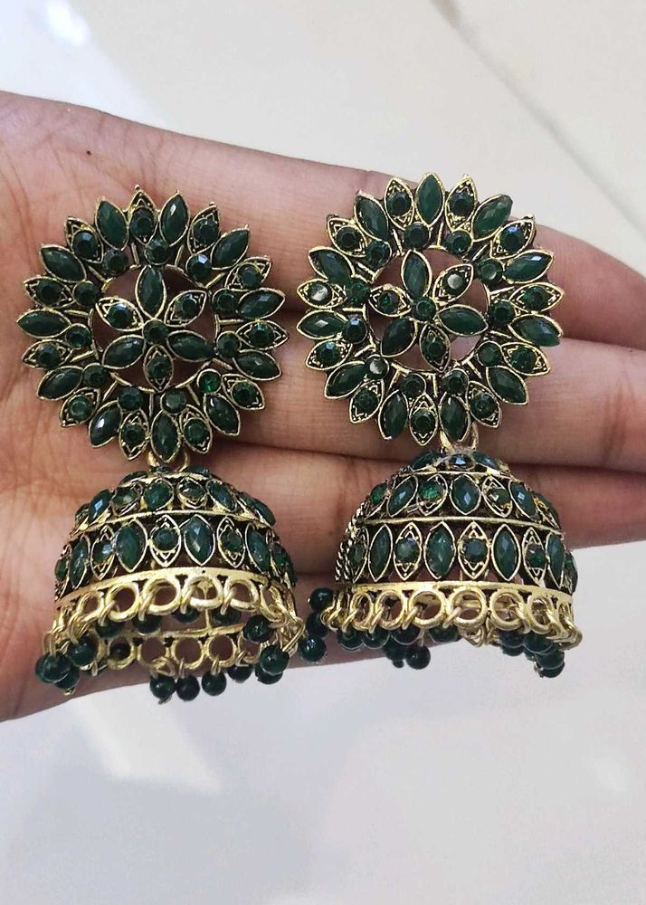 Green Jhumka Earrings