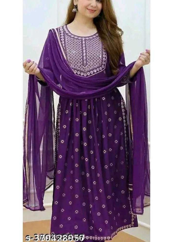 Purple Embroidered Kurti Set