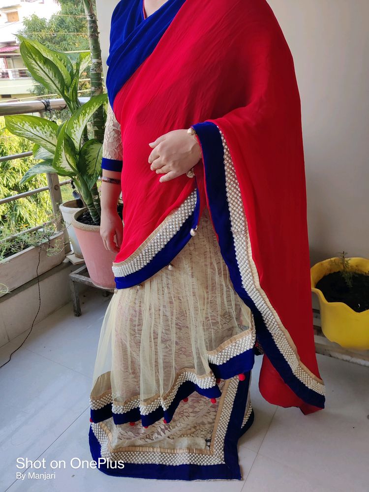 ❤golden red desinger saree💛👀