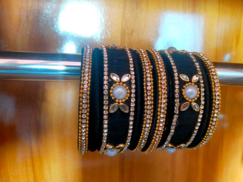 Black Silk Thread Bangles Set