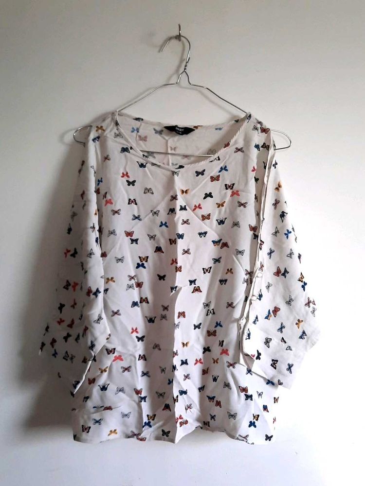MAX Butterfly Print Cold Shoulder Top