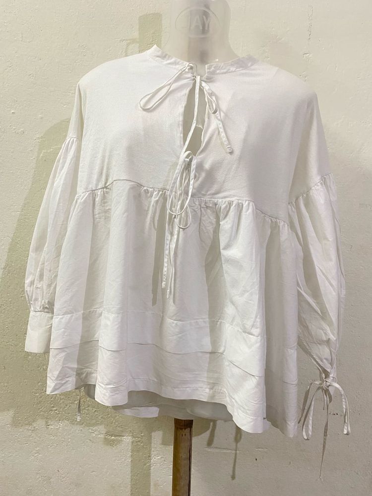 Zara White Tie-Front Blouse