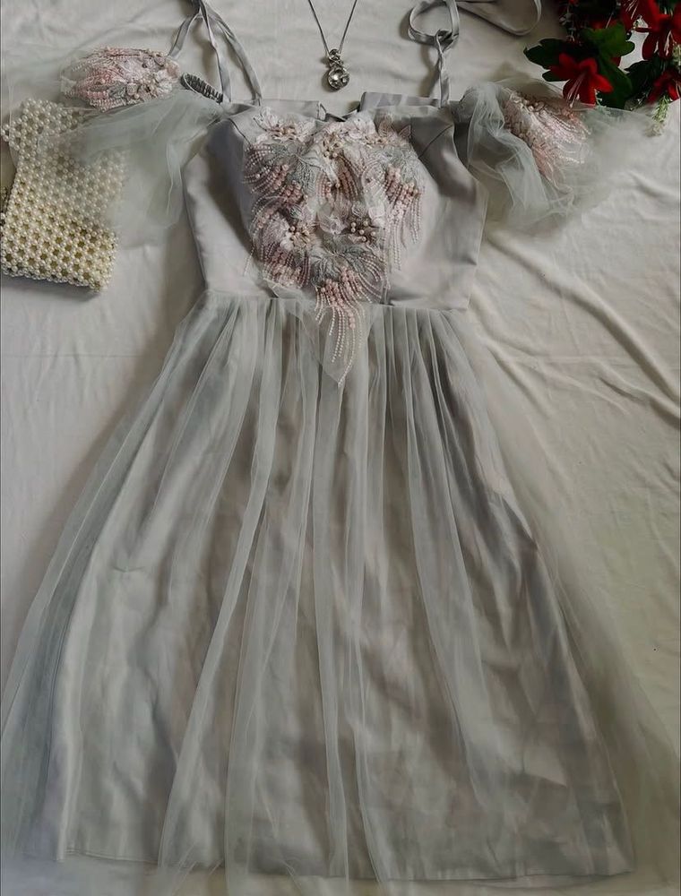 Elegant Grey Tulle Dress❤️🎀🦄