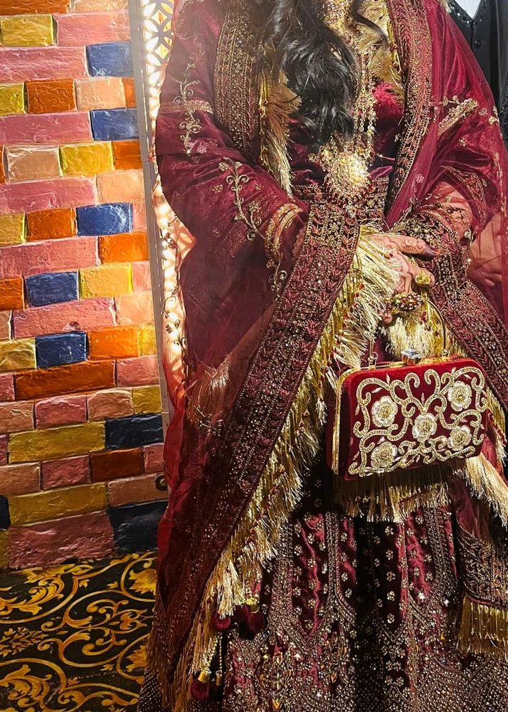 Maroon Velvet Embellished Bridal Lehanga