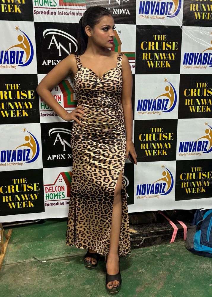 Leopard Print Slit Maxi Dress