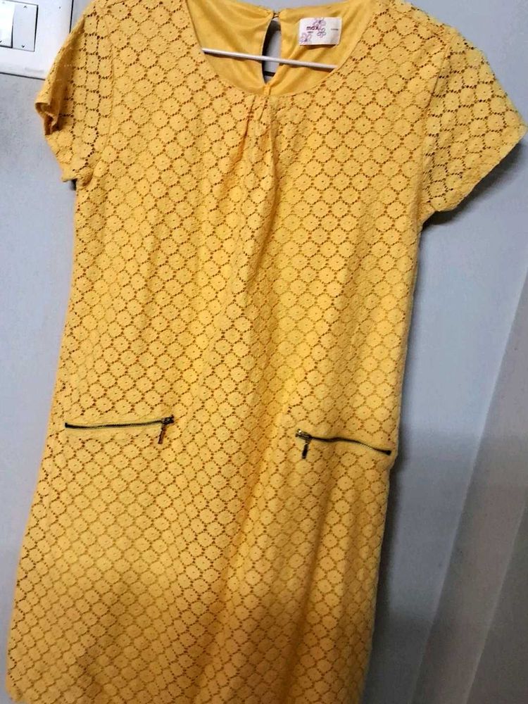 Cute Yellow Dress With Fashionable Zips