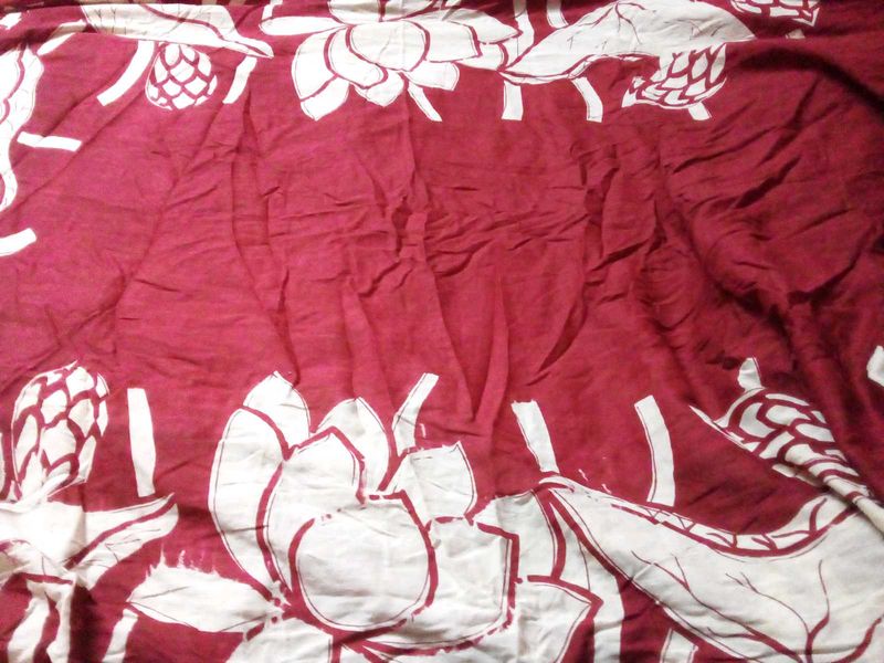 Womens Red With White Cotton Saree.