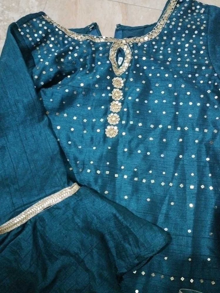 Teal Embellished Kurta