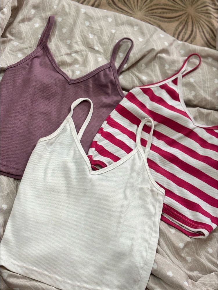 Combo of 3 Cute Ribbed &amp; Striped Tank Tops | S/M